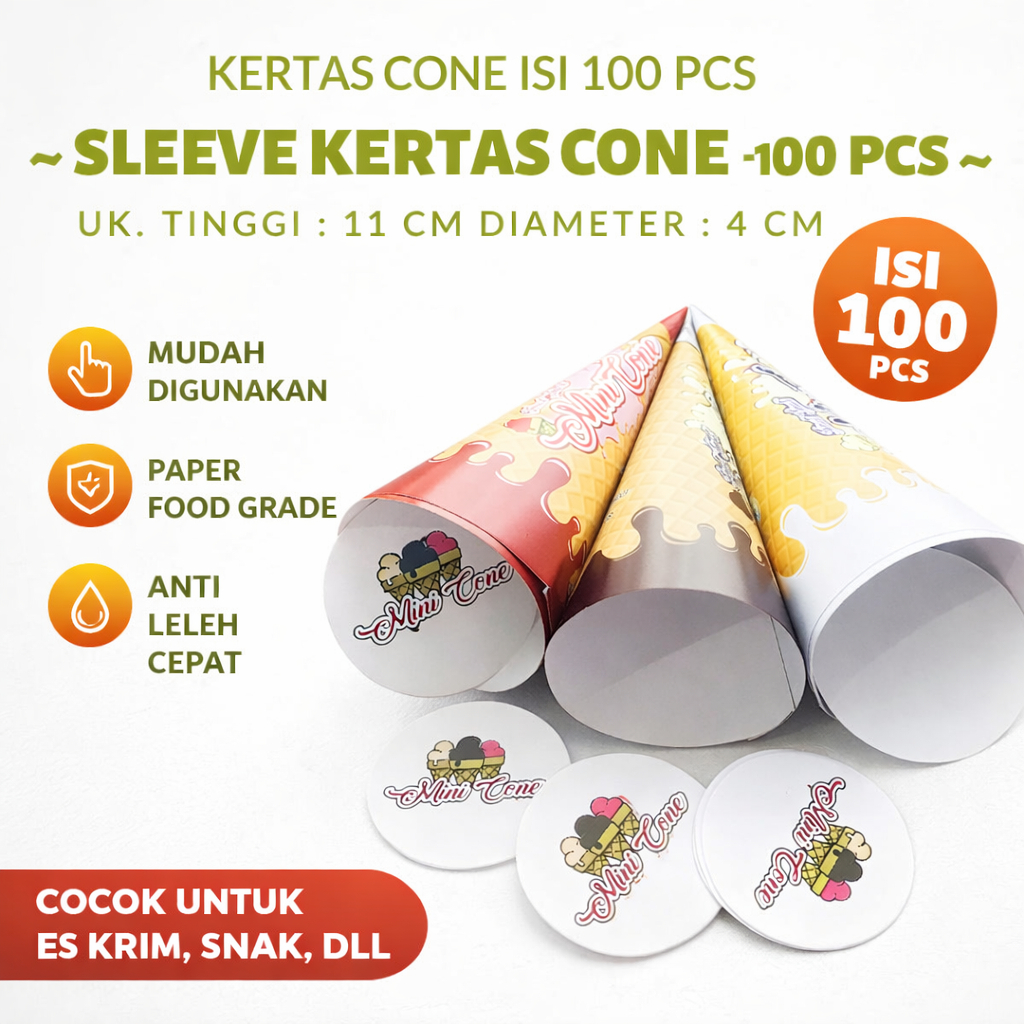 Isi 100 pcs Harga Kertas Cone Mini Es Krim Corong Es Krim Mini Waffle Kering Cone Es Cream 3 Warna