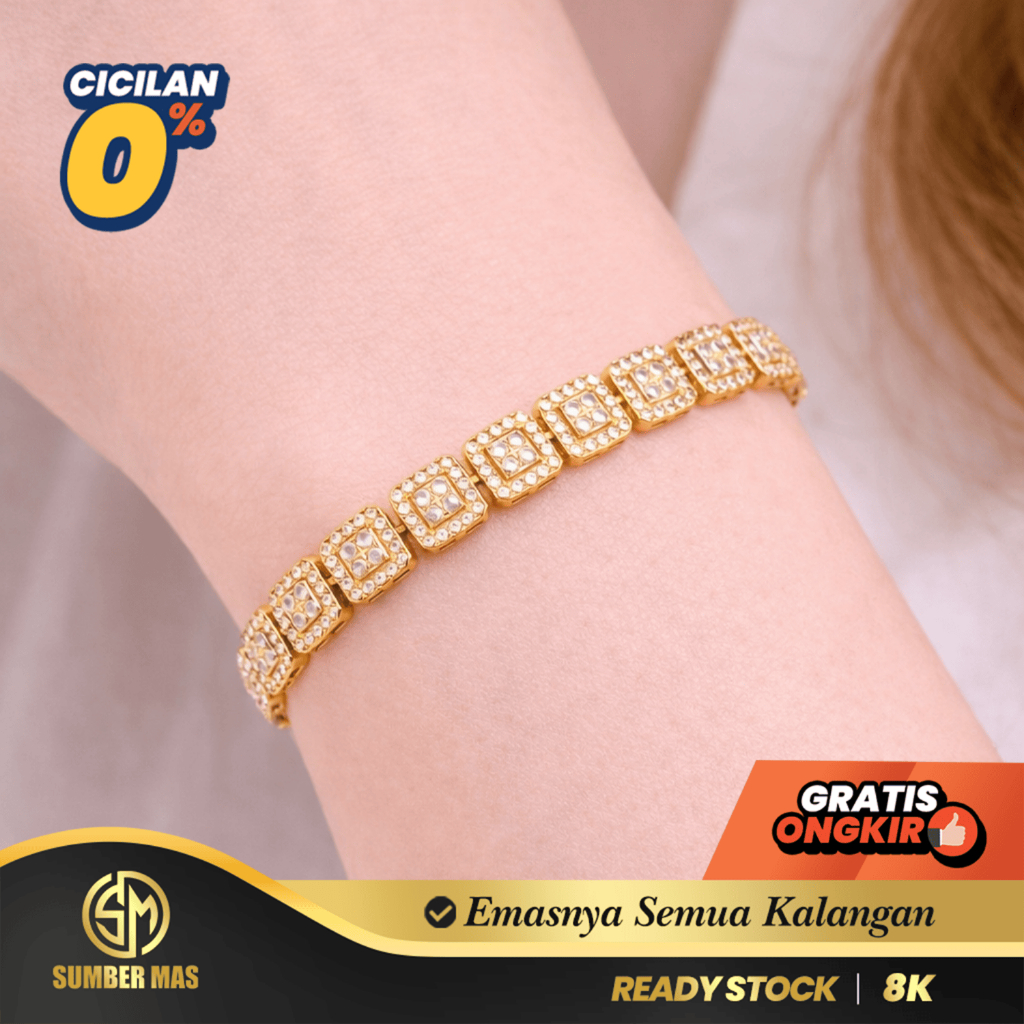 SUMBER MAS - Gelang Krepyak Emas Square Listring Stone Fashion 8K