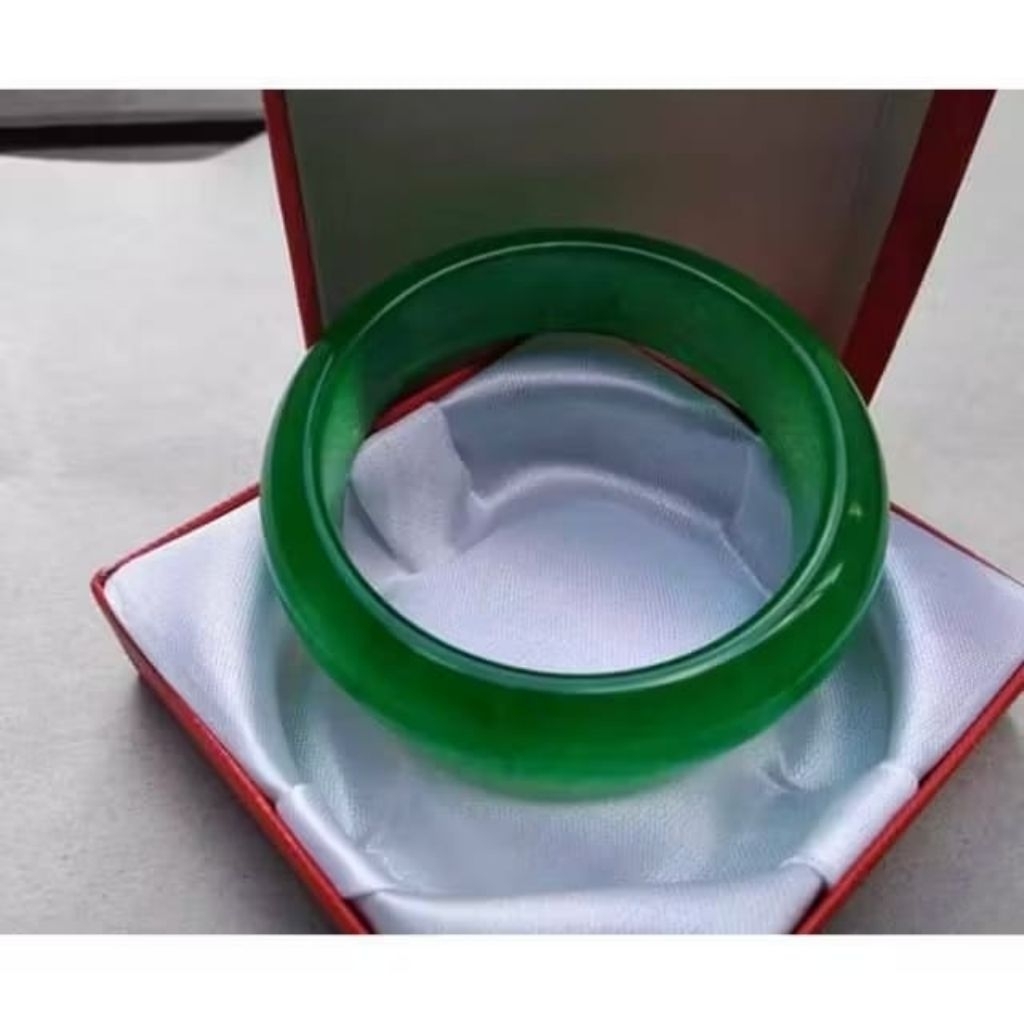 Gelang Giok Hijau Asli China - ( Grade A ) Batu Giok Natural Green Quartz Import Gelang Giok Kaku