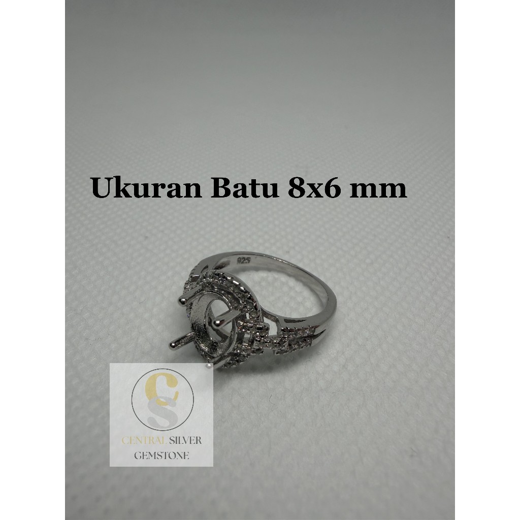 Emban Cincin Silver 925 wanita untuk batu akik [Ukuran 8x6 mm]