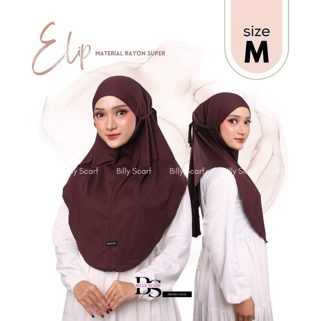 ELIP By Billy Scarf (( Hijab Instan Bergo Tali UK M )) Bahan Katun Rayyon Premium