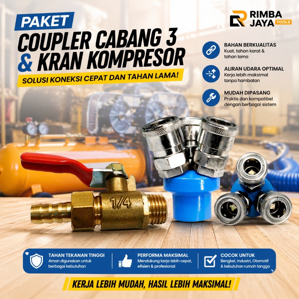 Kran Angin Kompresor Kuningan 1/4 Inch / Stop Keran Kompresor Bensin Motor Kuningan Coupler Cabang Q