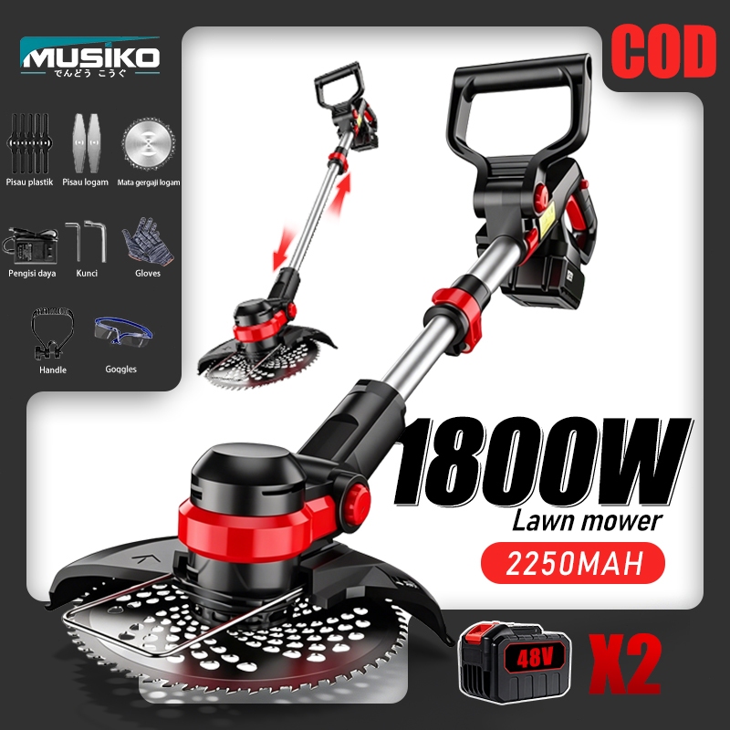 COD MUSIKO Mesin Potong Rumput Tanpa Kabel 1800W - Alat Pemangkas Rumput Portable Baterai 988V Li-io
