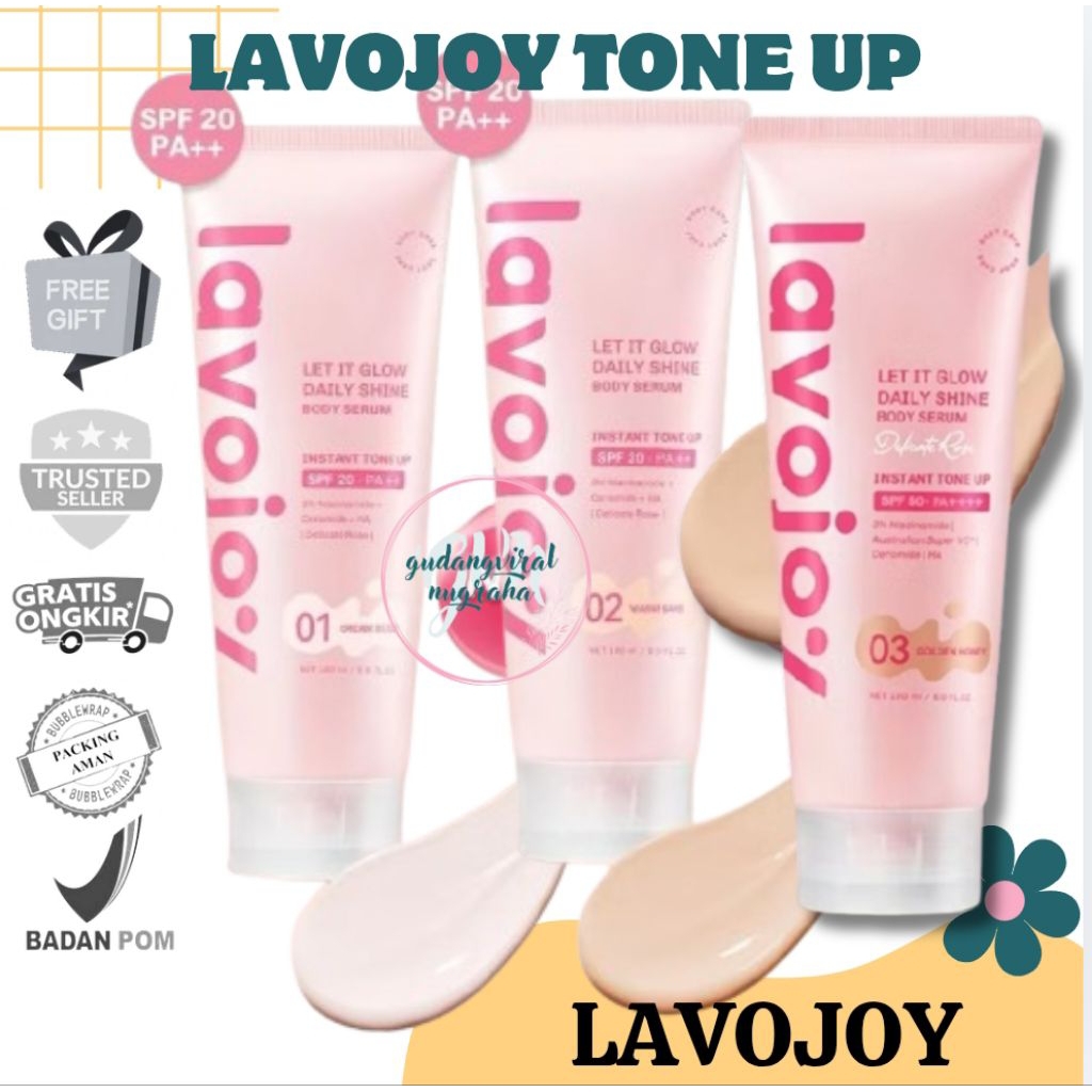 ~GVN~ LAVOJOY LET IT GLOW DAILY SHINE BODY SERUM INSTANT TONE UP SHADE 01/02/03 WITH SPF 20++