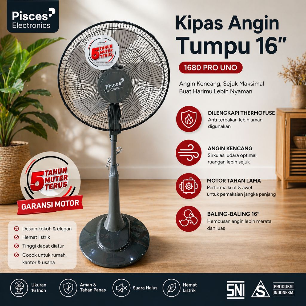 Pisces Stand Fan SF 1680 PRO UNO  New - Kipas Angin 16 inch Bearing
