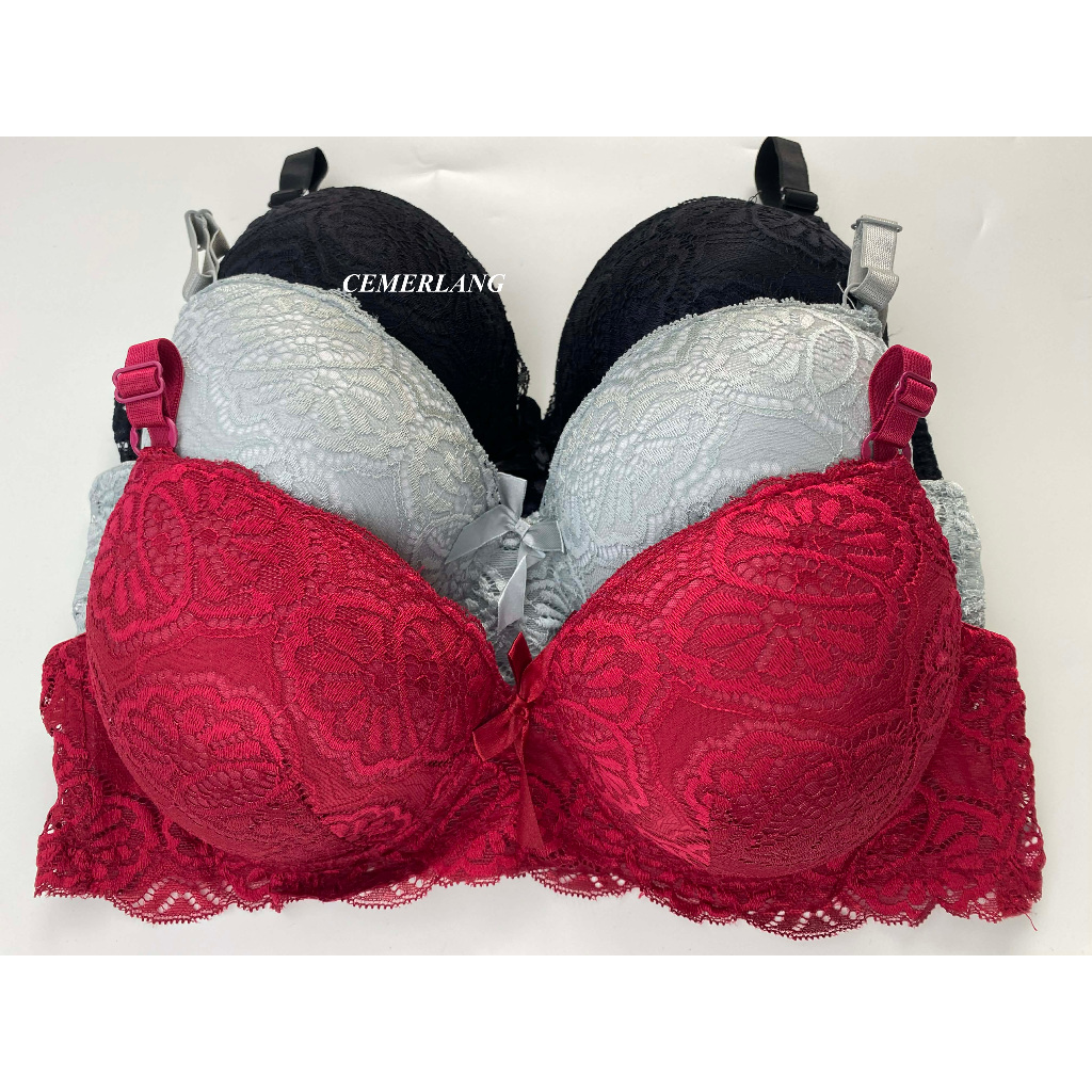 3 PCS PROMO  BH Bra Push Up Kawat Busa Tebal Jumbo Cup Besar C Renda Cantik Kait 3 | Size 46 48 50 5