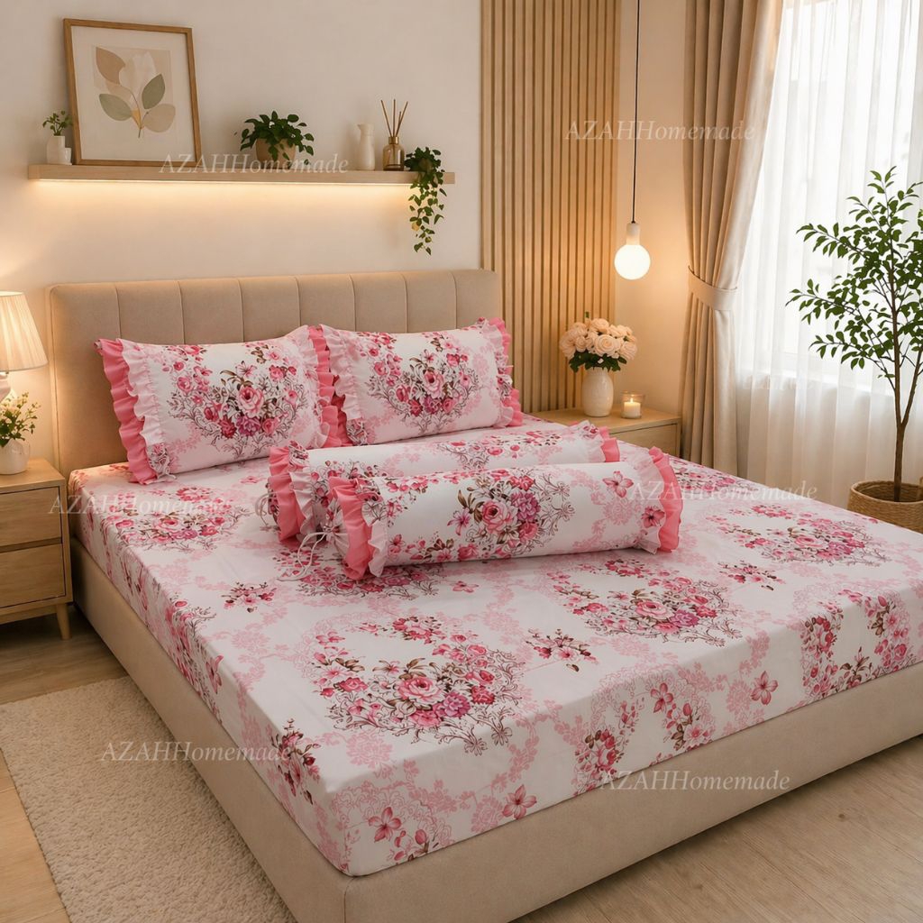 Sprei Bunga  Katun STAR Motif Antoinet Pink