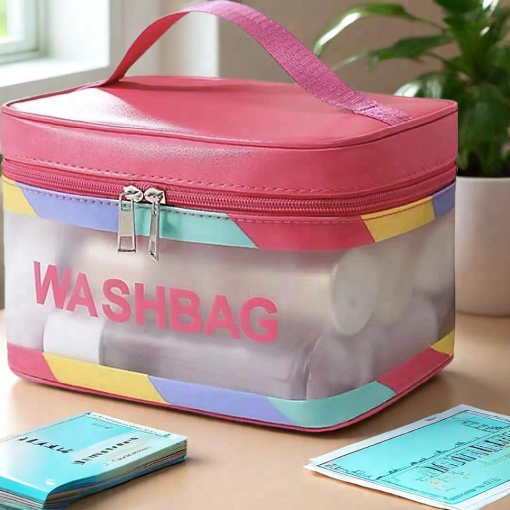 TAS KOSMETIK/WASHBAG TRANSPARANT/WATERPROOF TABUNG/POUCH KOSMETIK/TAS TRAVEL LIST COLORS RAINBOW