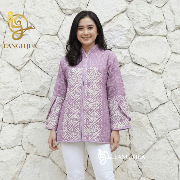 LANGITJUA - Sasmita 02 Atasan Kerja Wanita Warna Ungu | Blouse Batik Solo Lengan Tulip Panjang SIze 