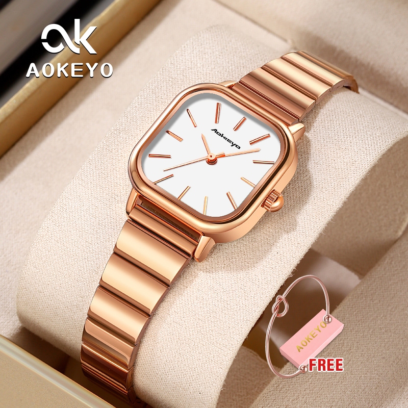 TERMURAH AOKEYO F057 JAM TANGAN WANITA ANTI AIR ORIGINAL ANALOG EMAS ELEGANT JAM TANGAN CEWEK RANTAI