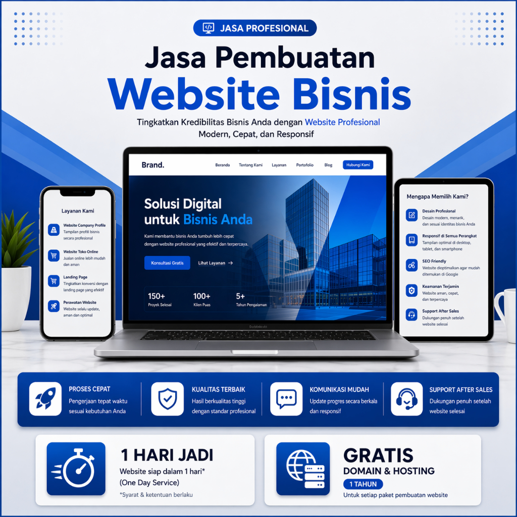 Website Bisnis - Gratis Domain & Hosting - 1 Hari Jadi - Web Bisnis - Web Usaha - Jasa Buat Web Bisn
