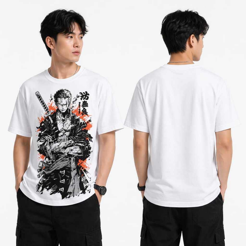 Patgang - Baju Distro Pria Kaos T-Shirt Cowok Oversize Premium Motif Anime Zoro One Piece