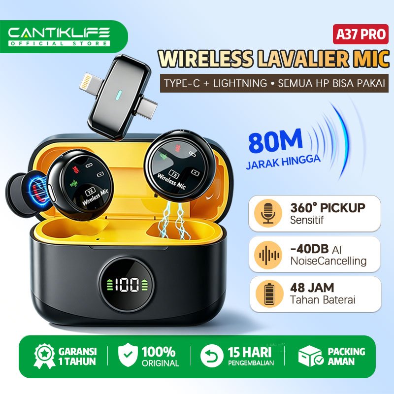 Ada Cantiklife Mikrofon Wireless K31Pro(A37) Mini Clip On Tanpa Kabel untuk HP Suara Jernih dengan