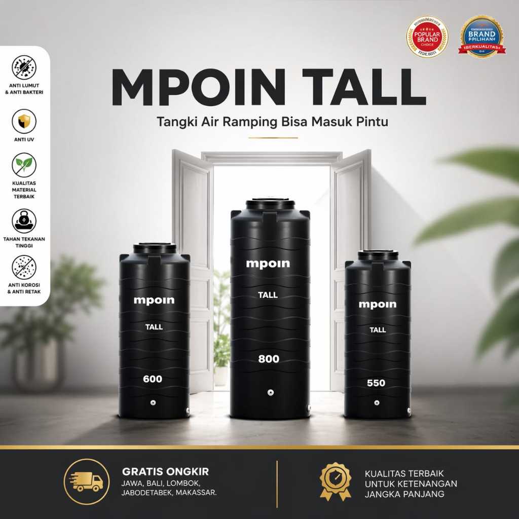 MPOIN Tandon Toren Tangki Air Ramping MPOIN Tall 280 Liter - 1100 Liter Tandon Air Anti Lumut