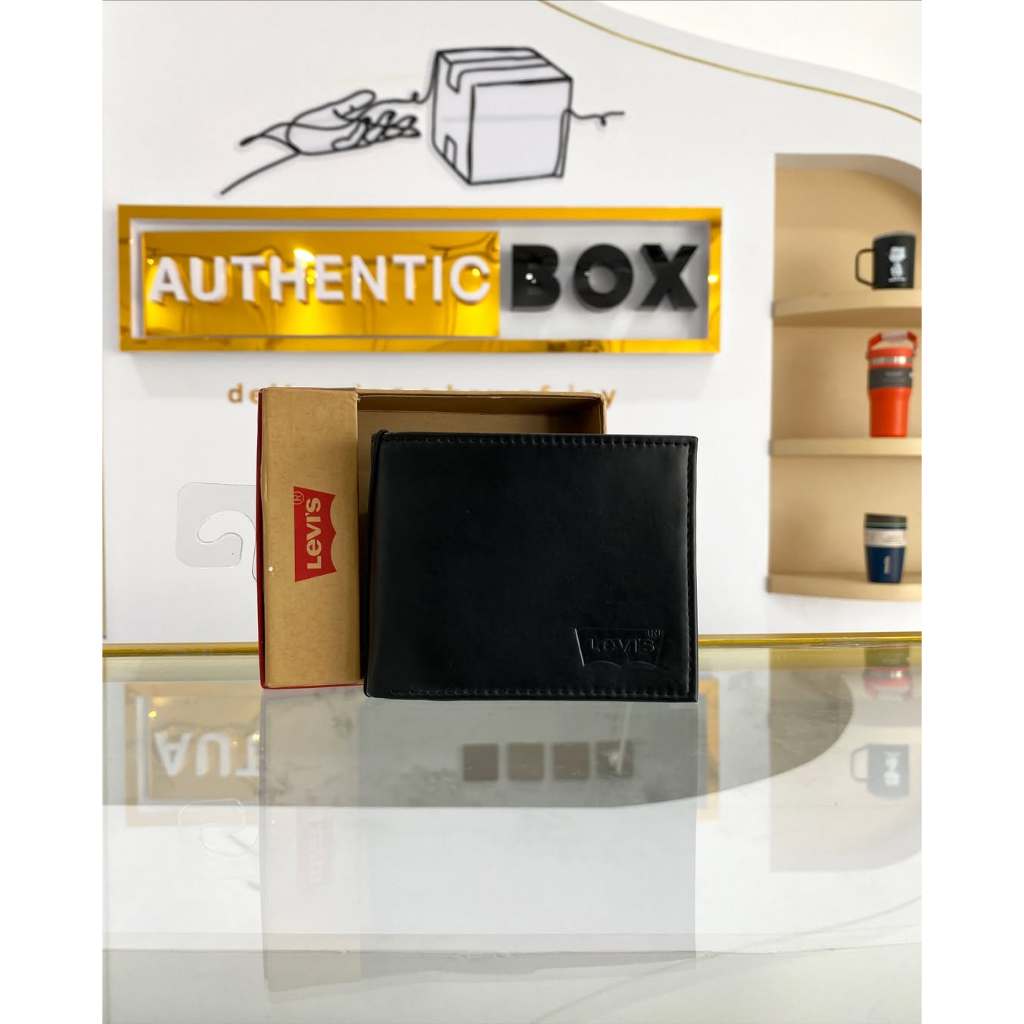 Dompet Pria -  Black Leather Trifold Wallet (RFID Protection)