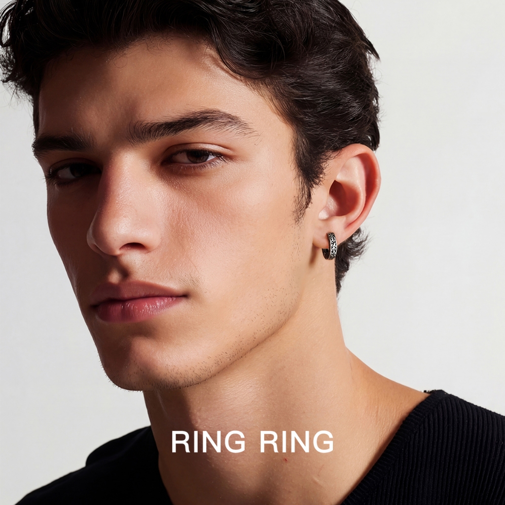 Anting Anting Titanium Ukiran Vintage Pria Anti Karat Aksesori Keren
