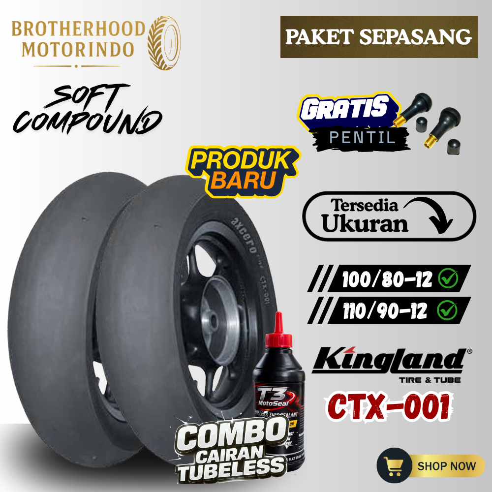 (PAKET SEPASANG) BAN KINGLAND AXCERO CTX 001 TUBELESS RING 12 (100/80-12 / 120/80-12) BAN BALAP RING