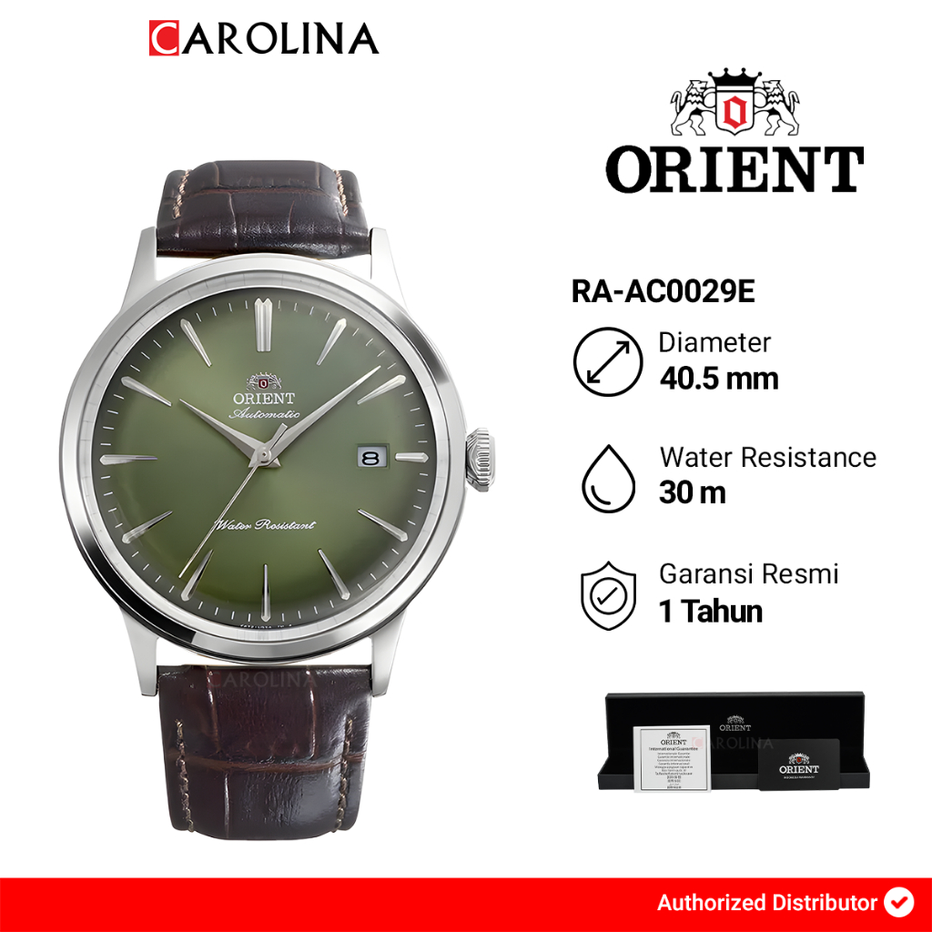 Jam Tangan Pria Orient Bambino RA-AC0029E Automatic Green Gradation Dial Brown Leather Strap
