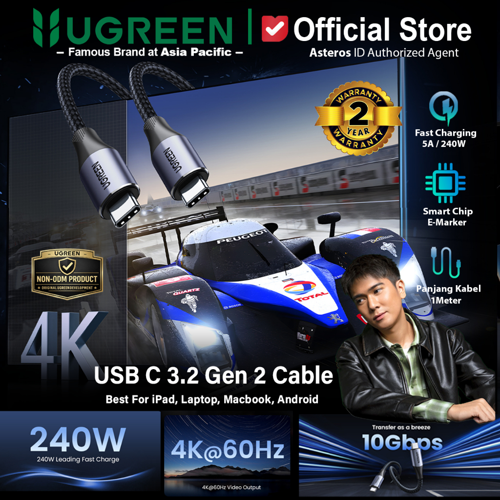 UGREEN Kabel Type C to Type C Gen2 3.2 240W 5A Audio Video 4k 80150
