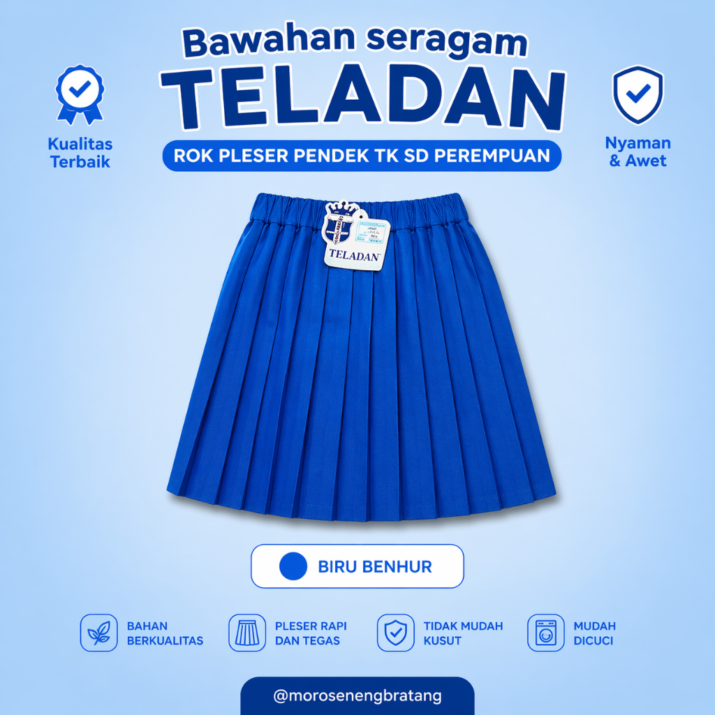 Bawahan seragam TELADAN ROK pleser pendek TK SD perempuan BIRU BENHUR