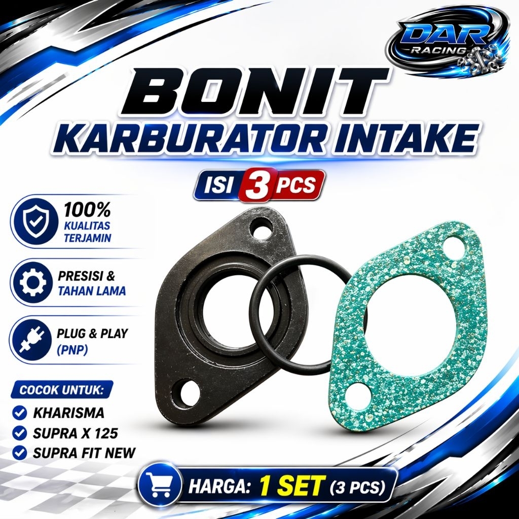 Detail Bonit Ebonit set 3 pcs Seal Paking Gas Karet Karburator Intake Honda Kharisma, Supra X 125, S
