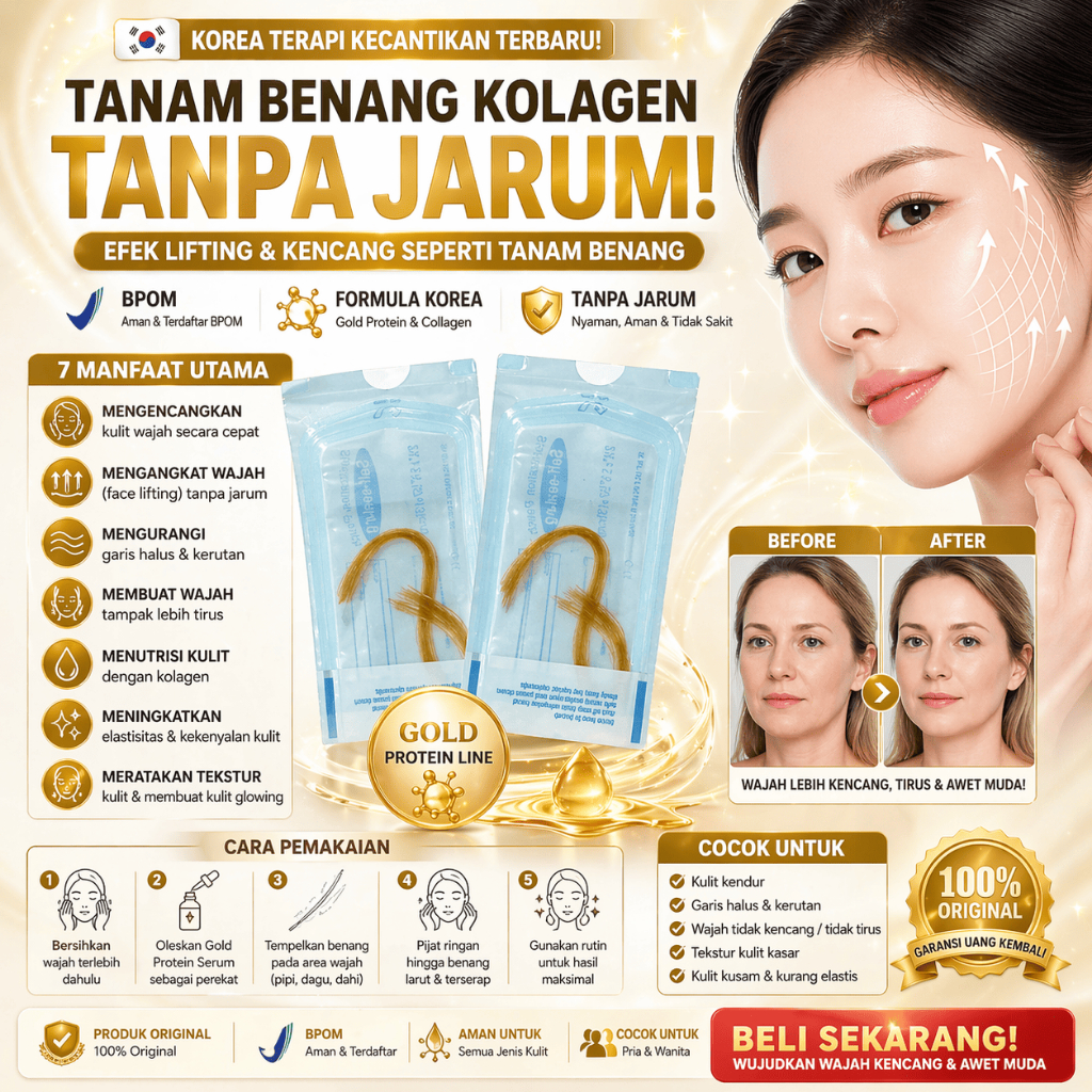 BPOM | TANAM BENANG KOLAGEN TANPA JARUM KOREA| Gold Protein Line Lifting Wajah Pengencang Kulit