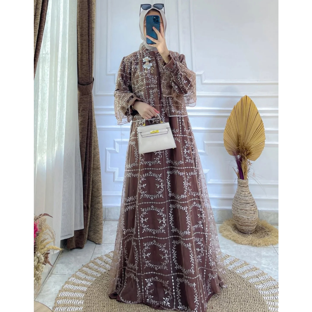 Gamis 2026 Model Terbaru Lebaran Saravina Dress Brokat Wanita Premium Mewah Gamis Kondangan Simple E