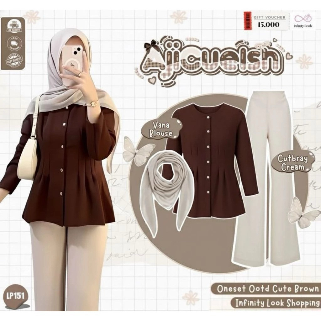 OOTD Hijab Kekinian|| One Set Wanita (vana blouse,celana cutbray,hijab paris)||One Set Remaja Casual