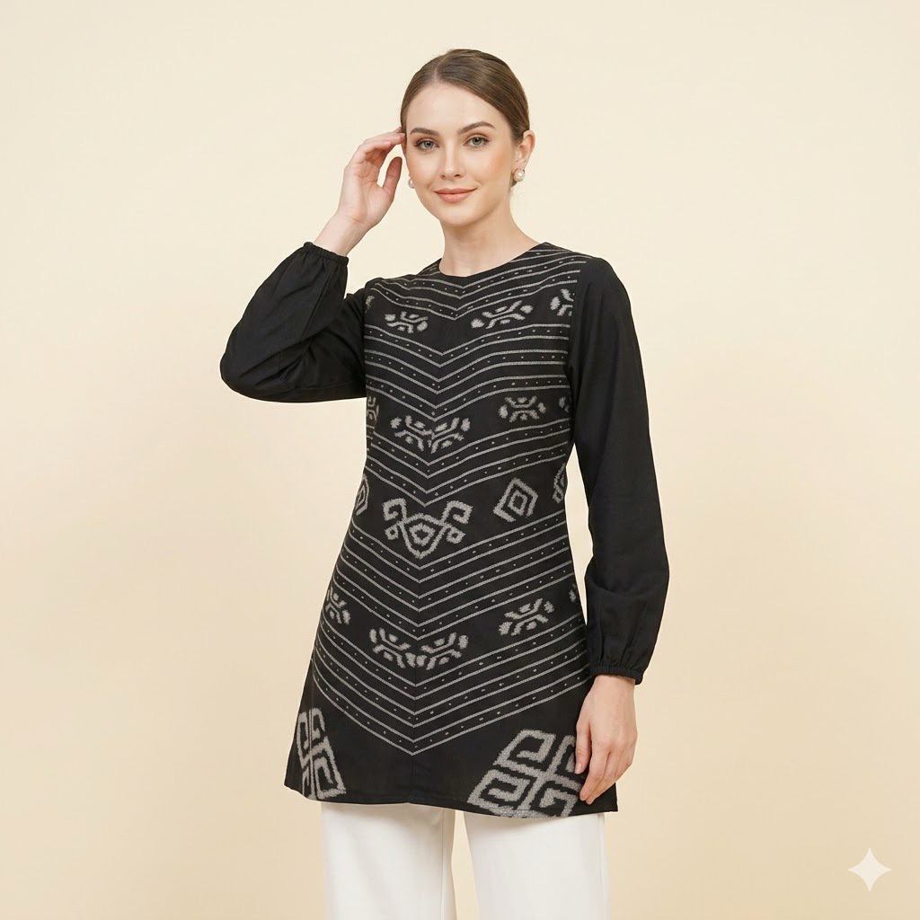 Shanaya Baju Batik Wanita Tunik Swastika Tenun Ori Dress Couple Lebaran seragam sarimbit Elegan