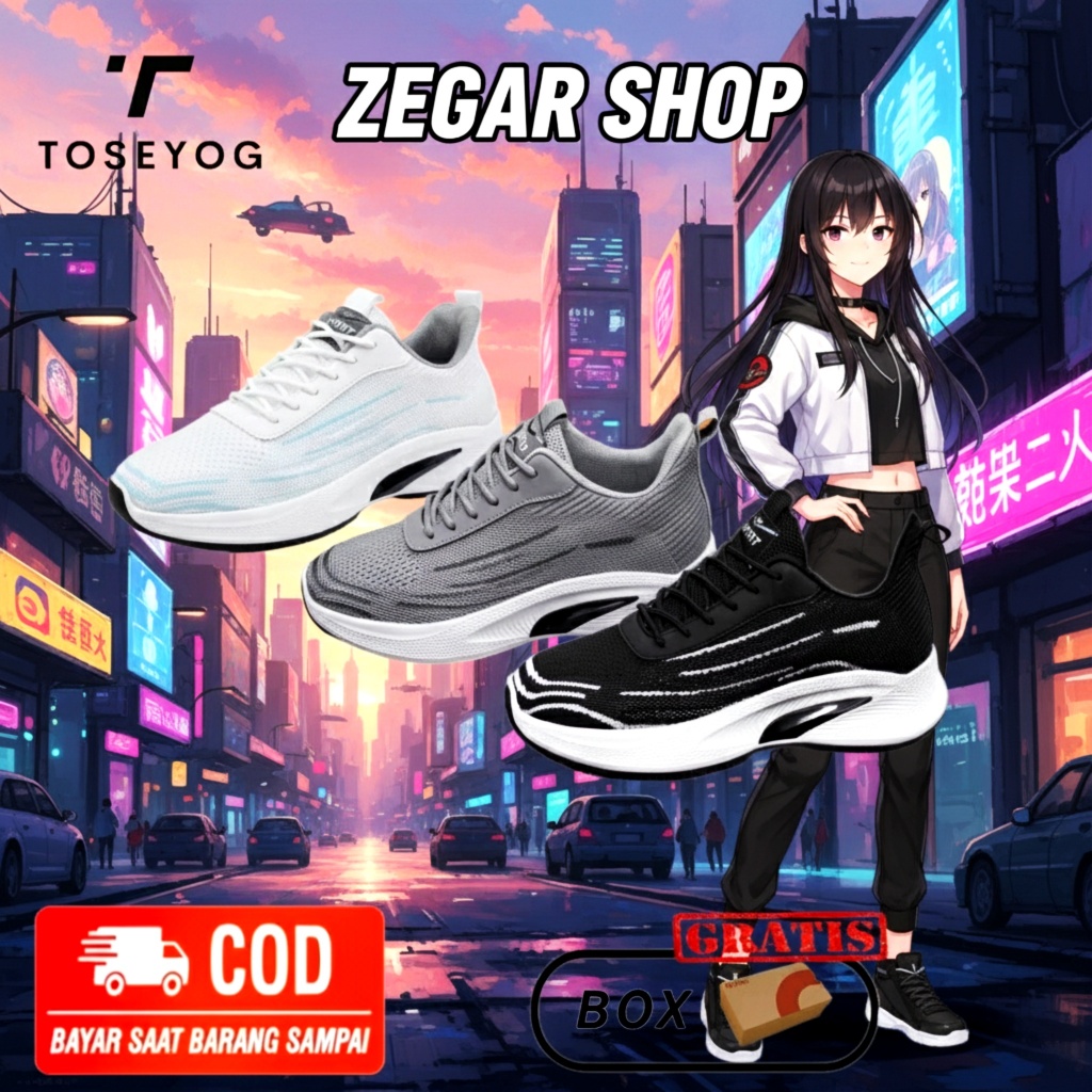 ZEGAR SHOP Sepatu Sneakers Knit 2 Warna Biru Langit & Abu Gradasi Merah Sport