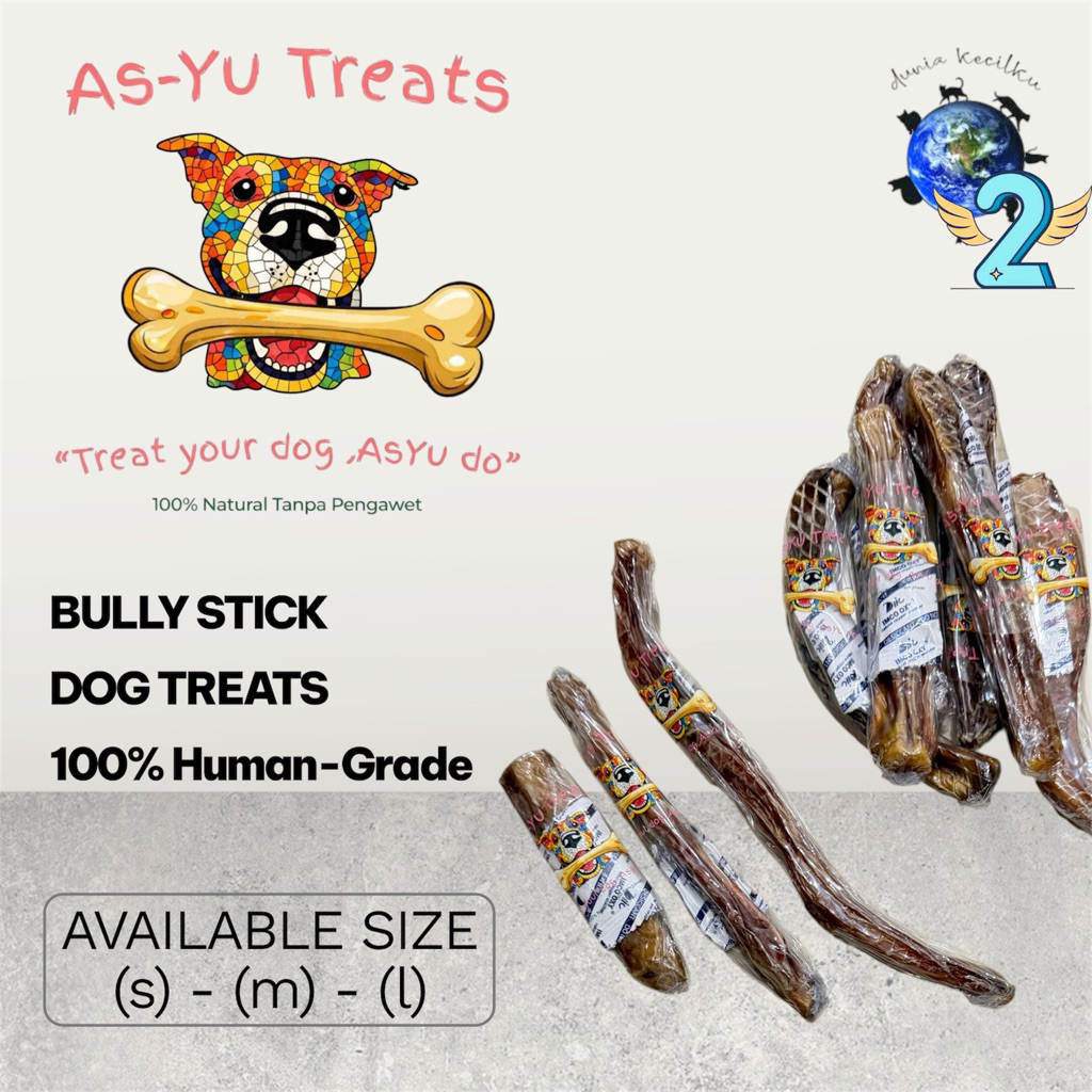 As-Yu Treats Dehydrated BULLY STICK Jerky Snack Cemilan Anjing  Urat Tendon Sapi 100% Human-Grade & 