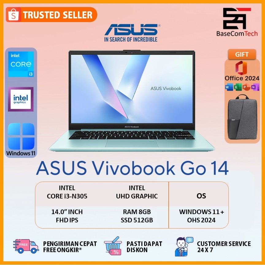 ASUS VivoBook GO 14 E1404GA Core i3-N305 8GB/512GB SSD 14.0 inchi FHD IPS.