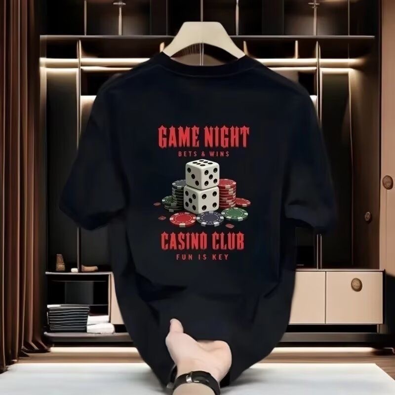 VIDE Kaos Unisex Streetwear Motif Dadu dan Chip Poker Keren
