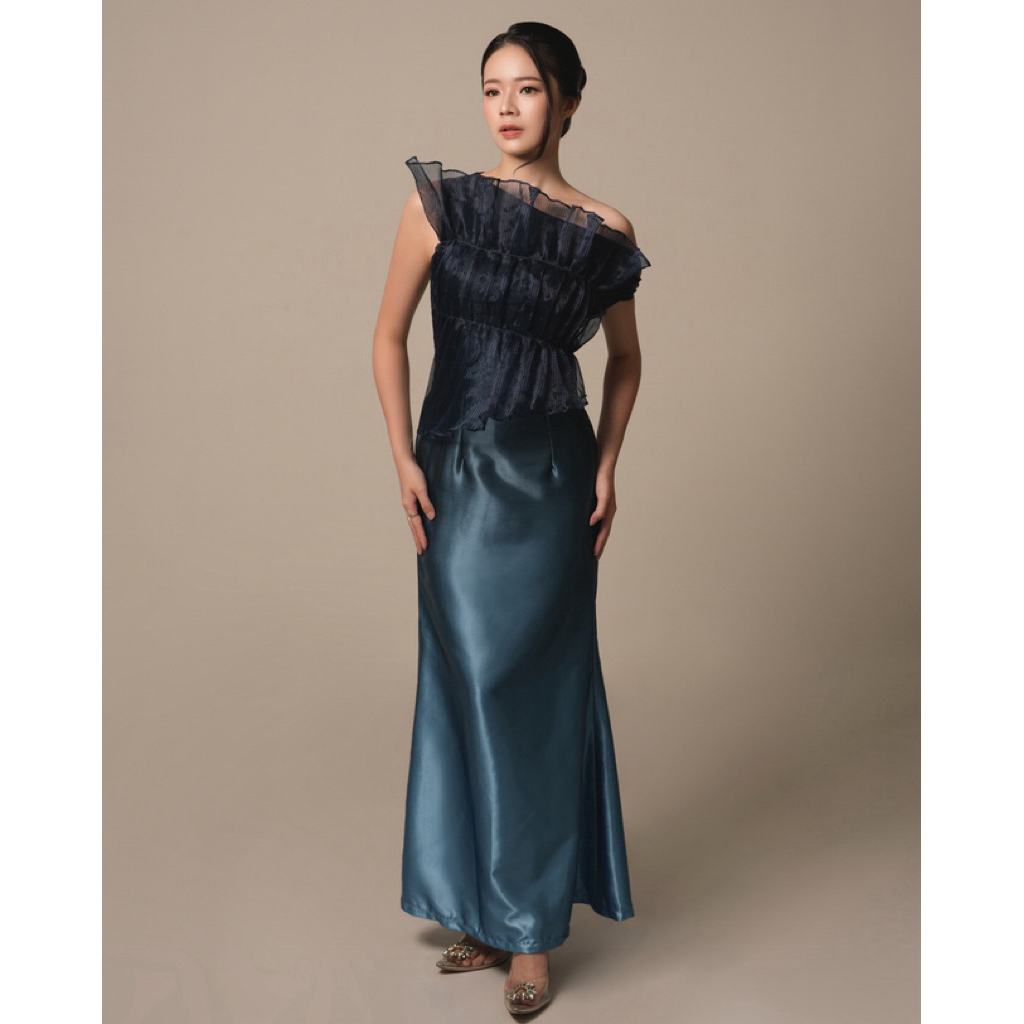 EST THE LABEL – Roman Dress in navy blue silk satin gradation / long dress / baju pesta / dress pest