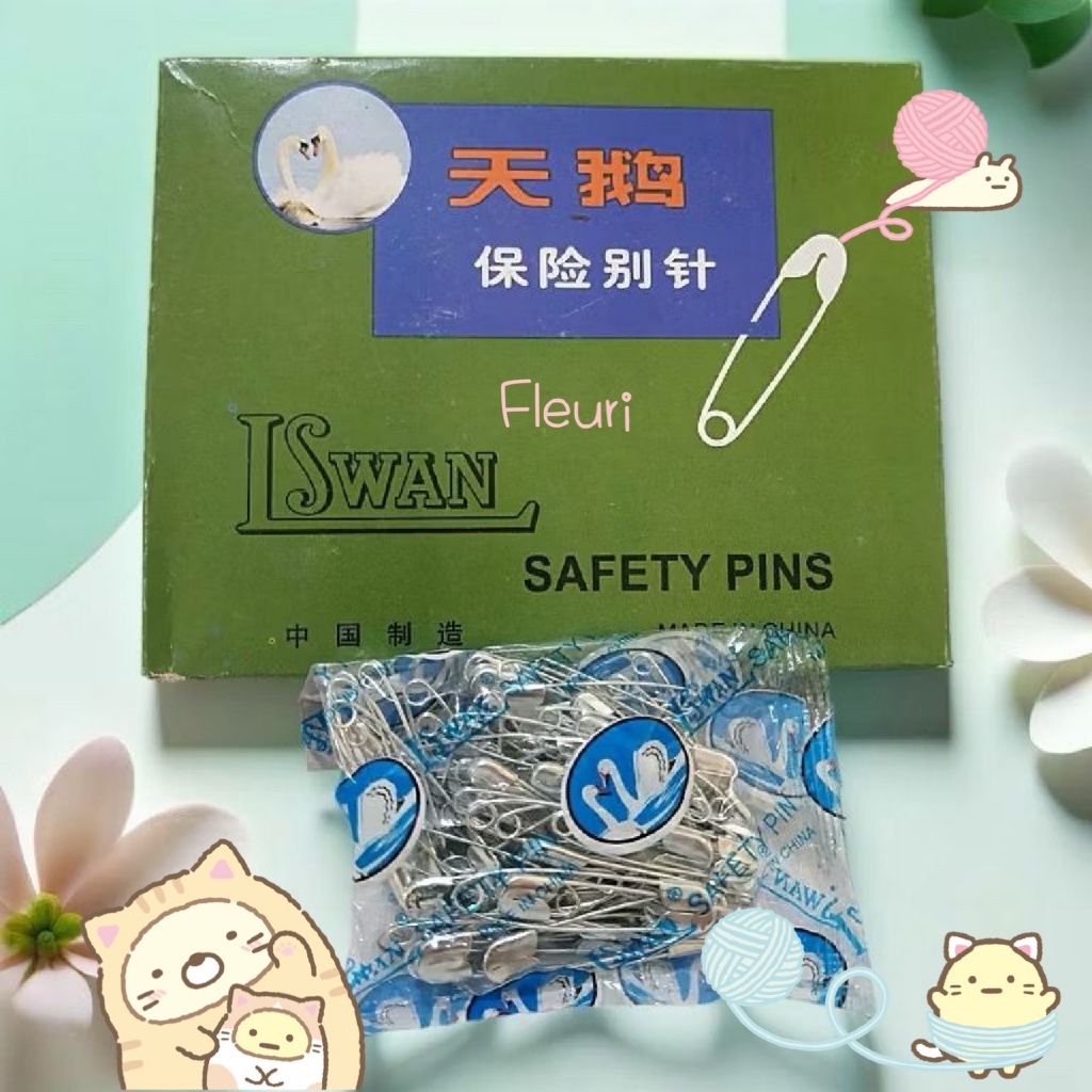 FLEURI | PENITI SWAN STAINLESS | PENITI PLASTIK ISI 72 pcs Serbaguna Untuk Baju Celana Jilbab Hijab 