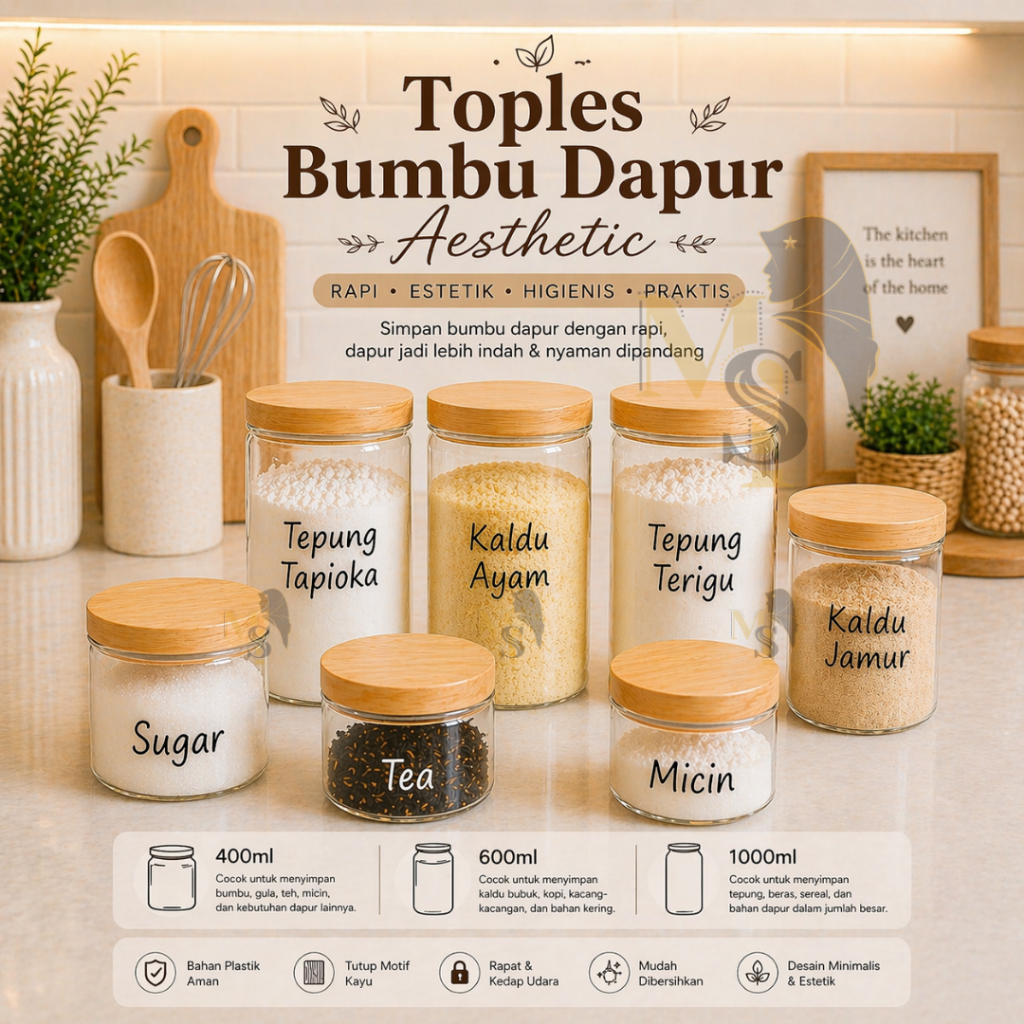 Toples Tempat Bumbu Dapur Estetik Motif Kayu Stiker Anti Air 400 ml 600 ml 800 ml 1000ml