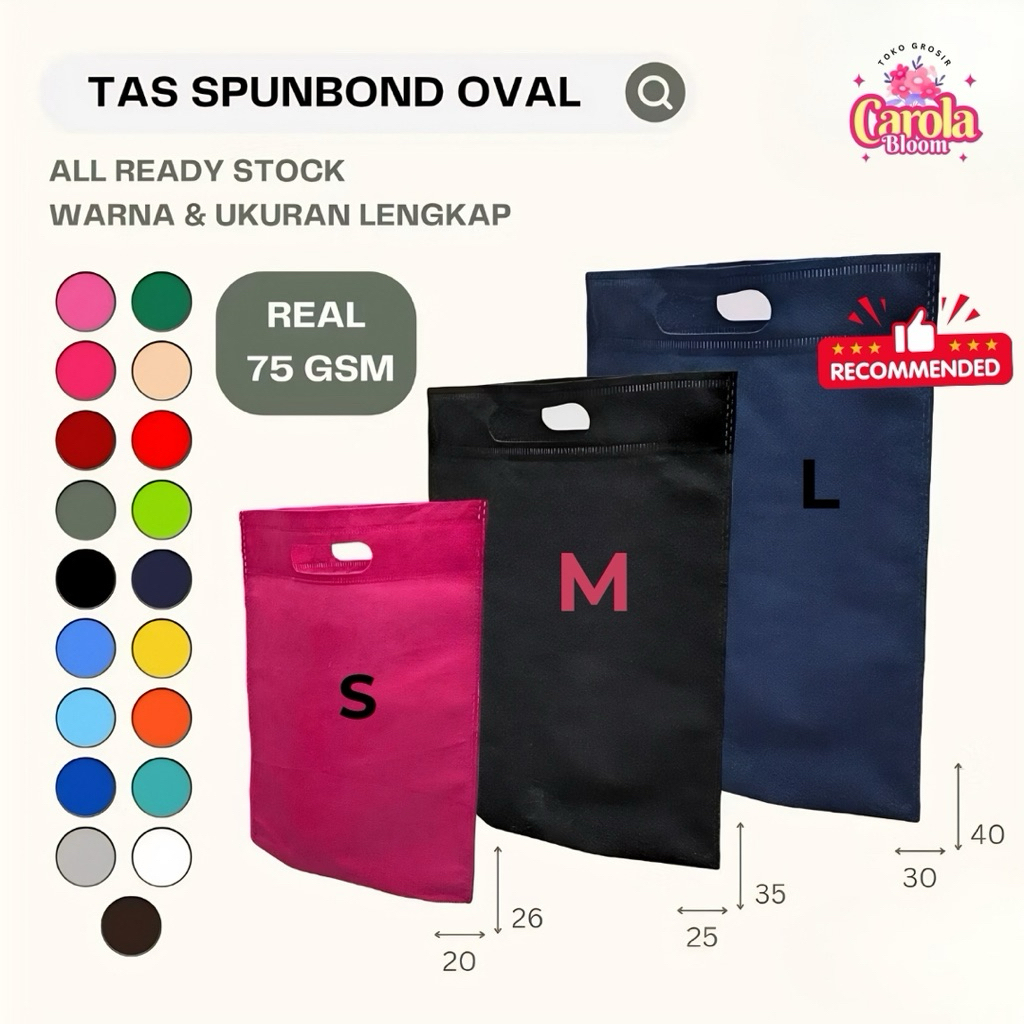 Tas Spunbond Oval 75GSM | 25x35cm Goodie Bag Spunbond Oval