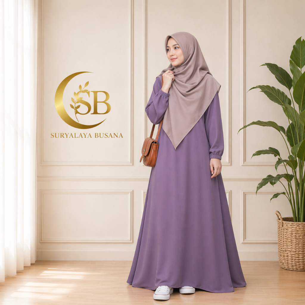 Gamis Wanita Lengan Karet Simple Modern – Gamis Grosir Cibaduyut