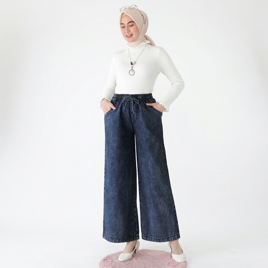 Santripexal Kulot Jeans Snow - Highwaist Kulot Jeans Wanita Snow Black