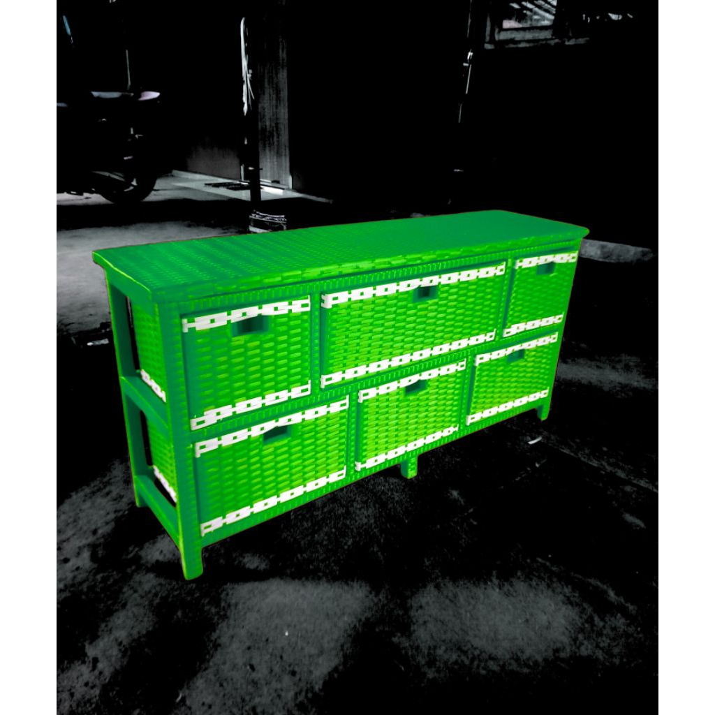 (Ready Stok) Lemari Rotan Sintetis 6 Laci//meja TV lemari laci rotan sintetis//Meja TV Rotan Model J