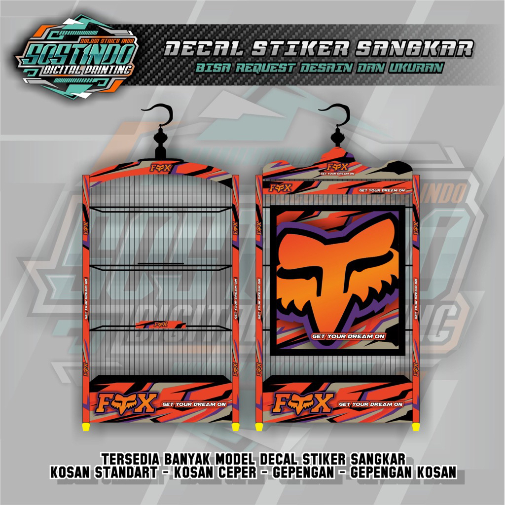 STIKER DECAL SANGKAR  MOTIF FOXHEAD GEPENGAN NO 2 37X43CM STIKER SANGKAR KOTAK DECAL STIKER SANGKAR