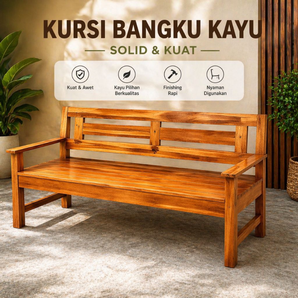 Kursi sandaran panjang bahan kayu jati