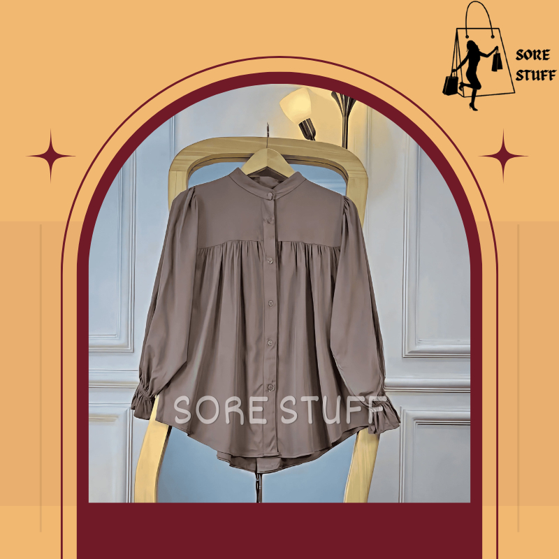 Blouse atasan wanita lengan panjang korea style bando crop fit body olive navy bahan katun 100% toyo