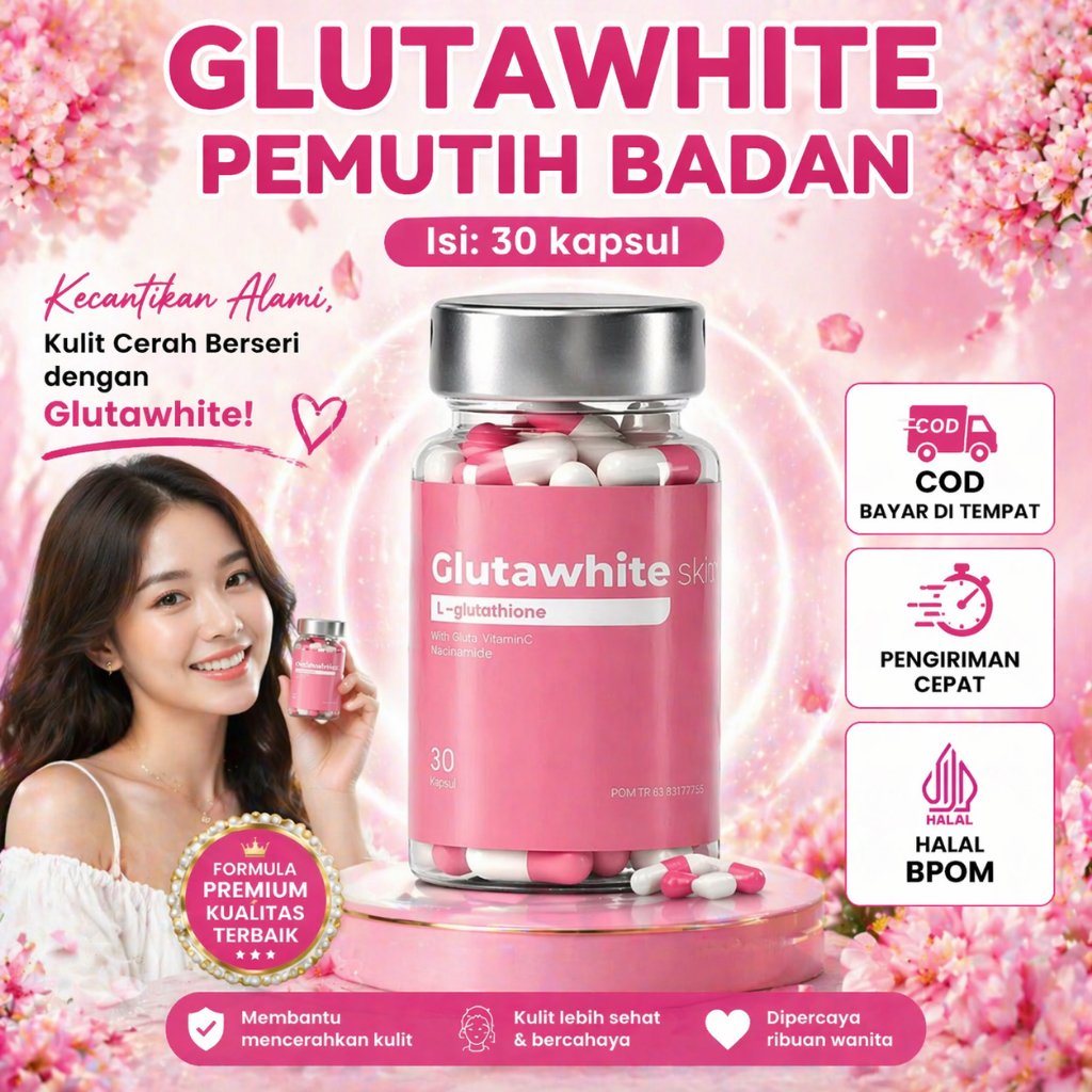 Glutawhite Skin 30 Kapsul Pemutih Badan Whitening Booster Glutathione Cerah Glowing BPOM