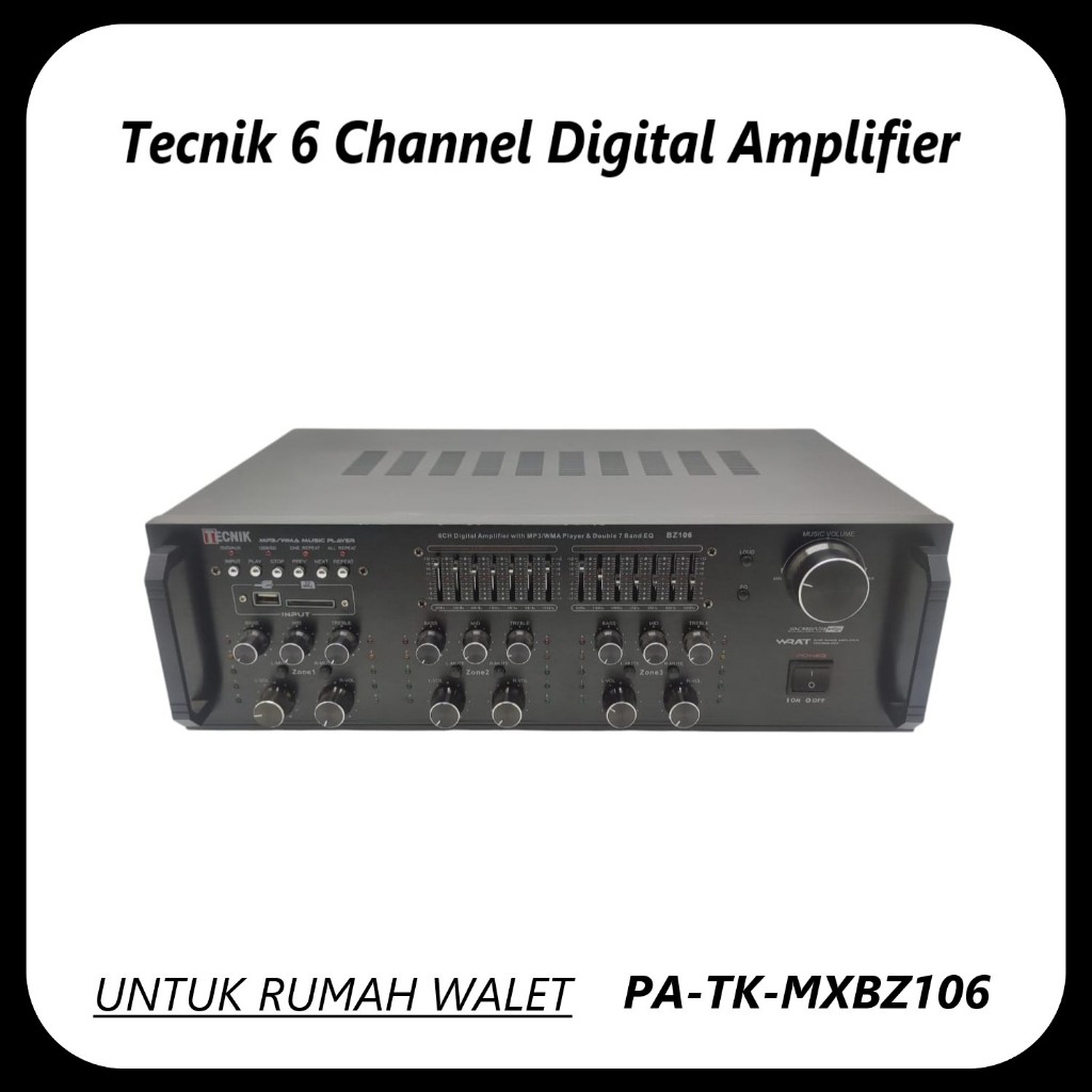 POWER AMPLIFIER 6 CHANNEL UNTUK RUMAH WALET SD USB MP3 MWA PLAYER BZ 106