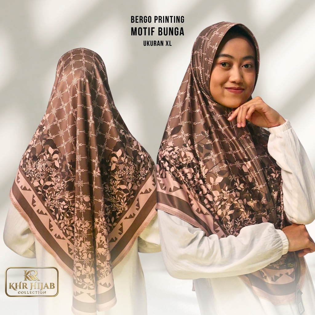 KHR - Bergo Printing Motif Bunga Jersey Premium Size XL 80-90 CM