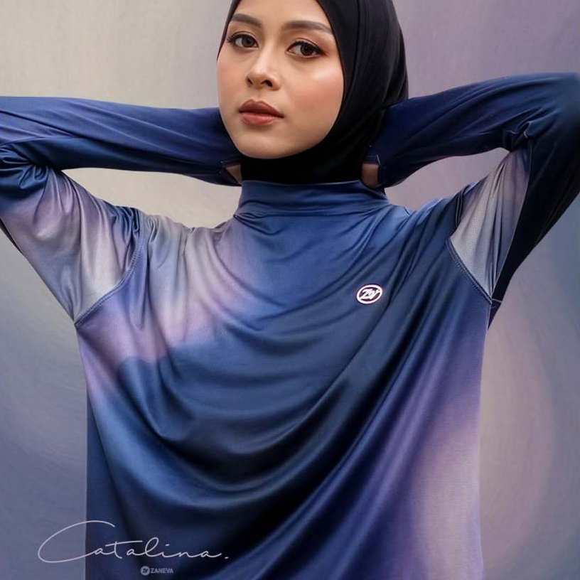 ZANEVA SPORTWEAR - Catalina Active Printed Top / Baju Olahraga Muslimah Wanita Motif Gradasi Ungu El