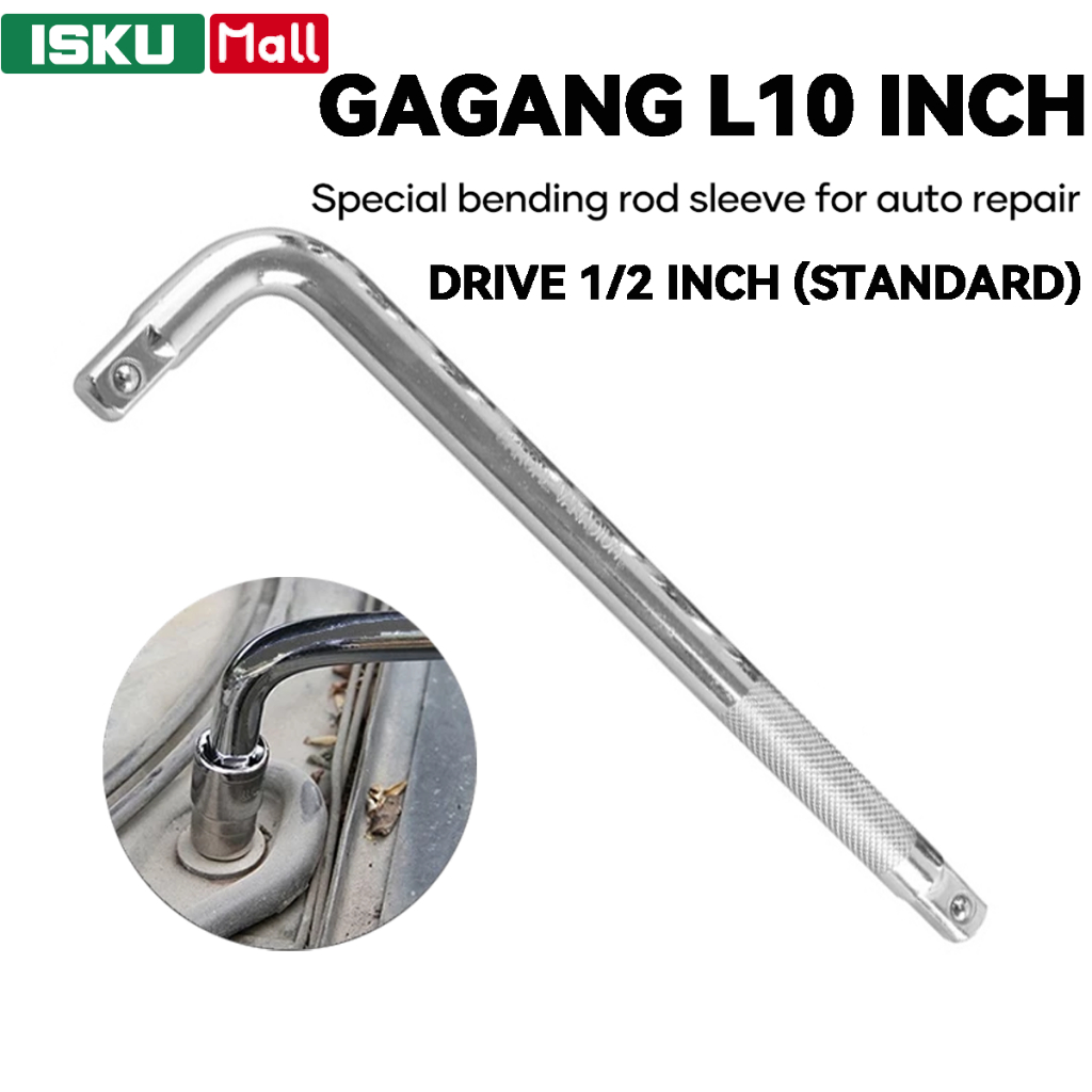 ISKU Gagang Sok L 1/2 Inch 10 Inci Stang Kunci Shock Leter L Baja CR-V Tahan Banting Anti Bengkok Of