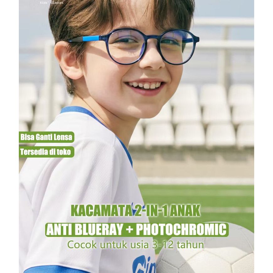 Kacamata Anak Laki Laki Anti Radiasi Photochromic Kacamata Minus Frame GRATIS Tali Kacamata