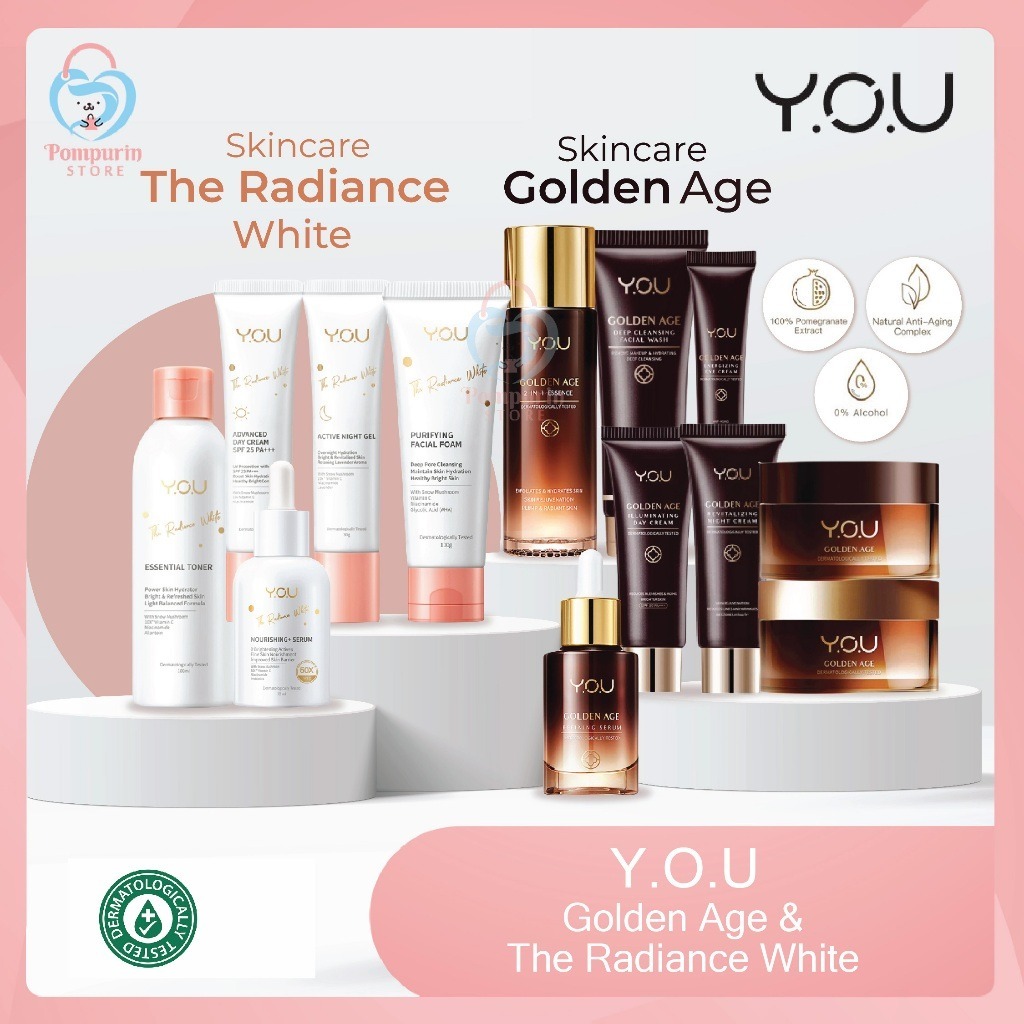 YOU Skincare Golden Age / The Radiance White (Day Night Cream, Serum, Toner, Facial Wash, Eye Cream)